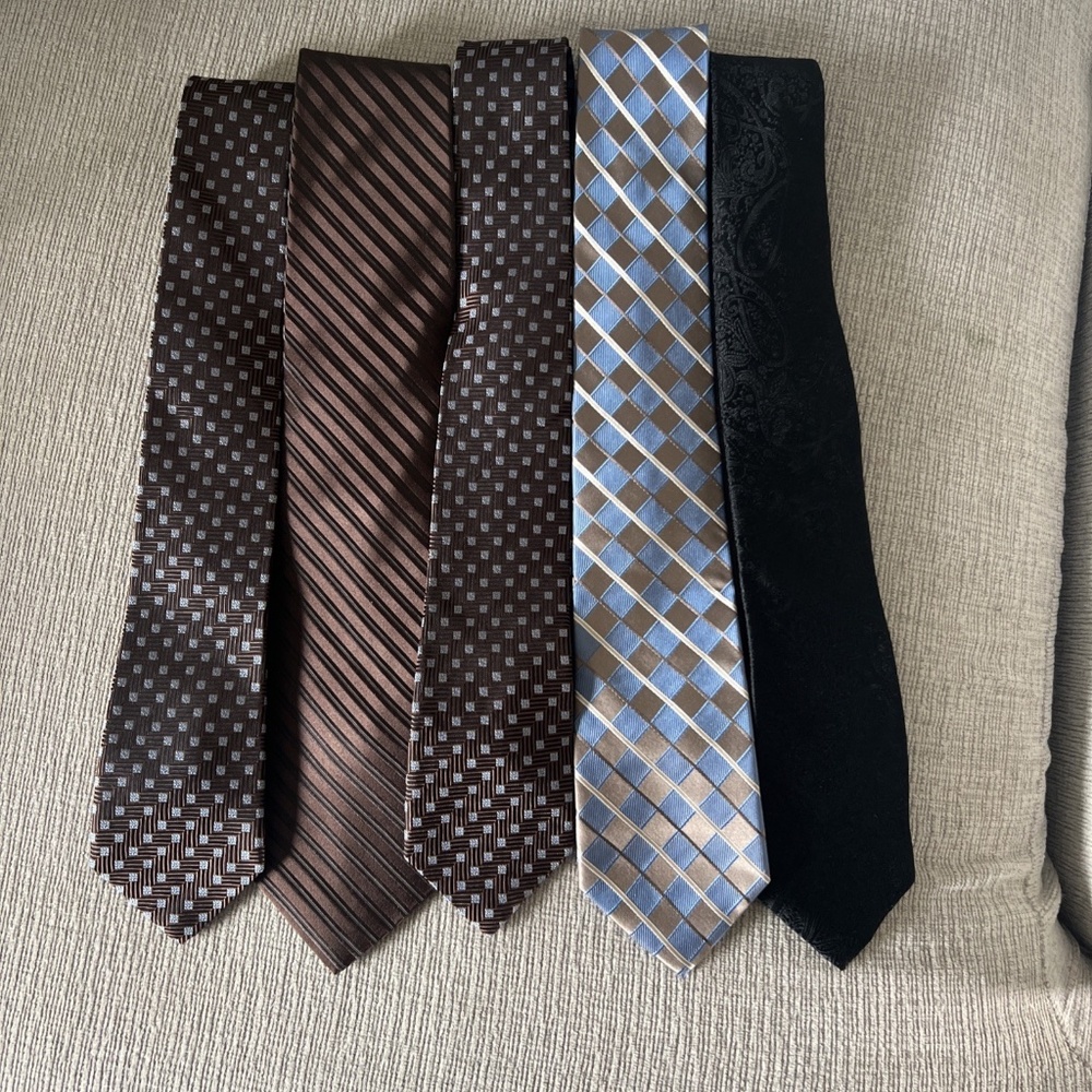 Pronto Uomo- Lot Of 5 Mens 100% Silk Designer Neck Ties- Wedding, Business, Work